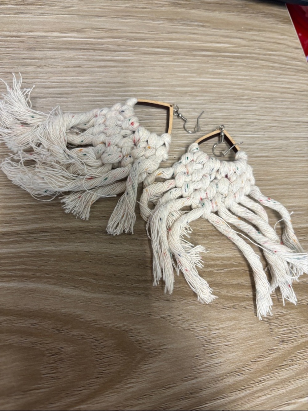 Handmade Cream Macramé Fringe Earrings